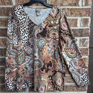 Chico's Multicolor Paisley and Leopard Long Sleeve Top